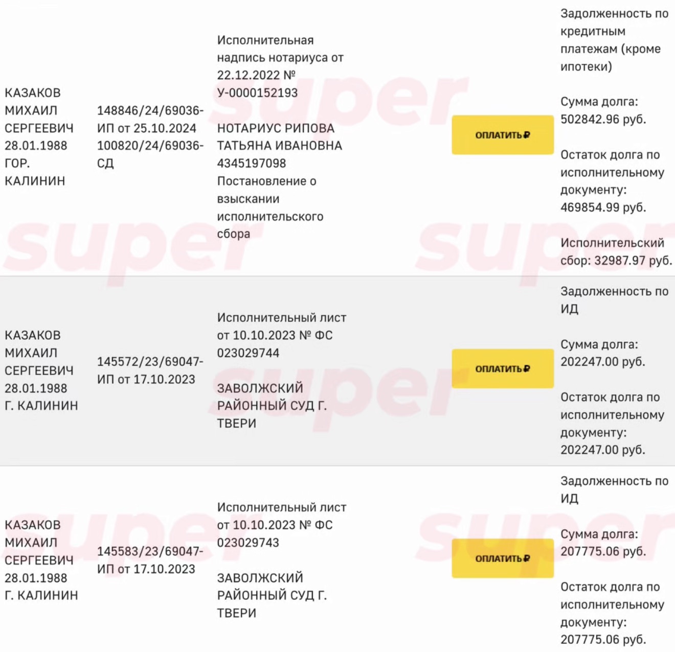 Скриншот: сайт ФССП