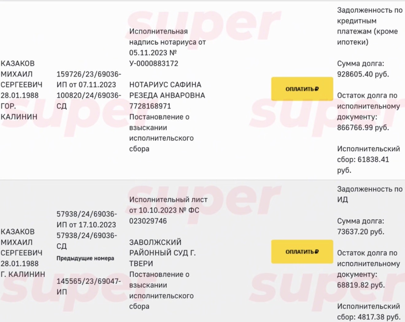 Скриншот: сайт ФССП