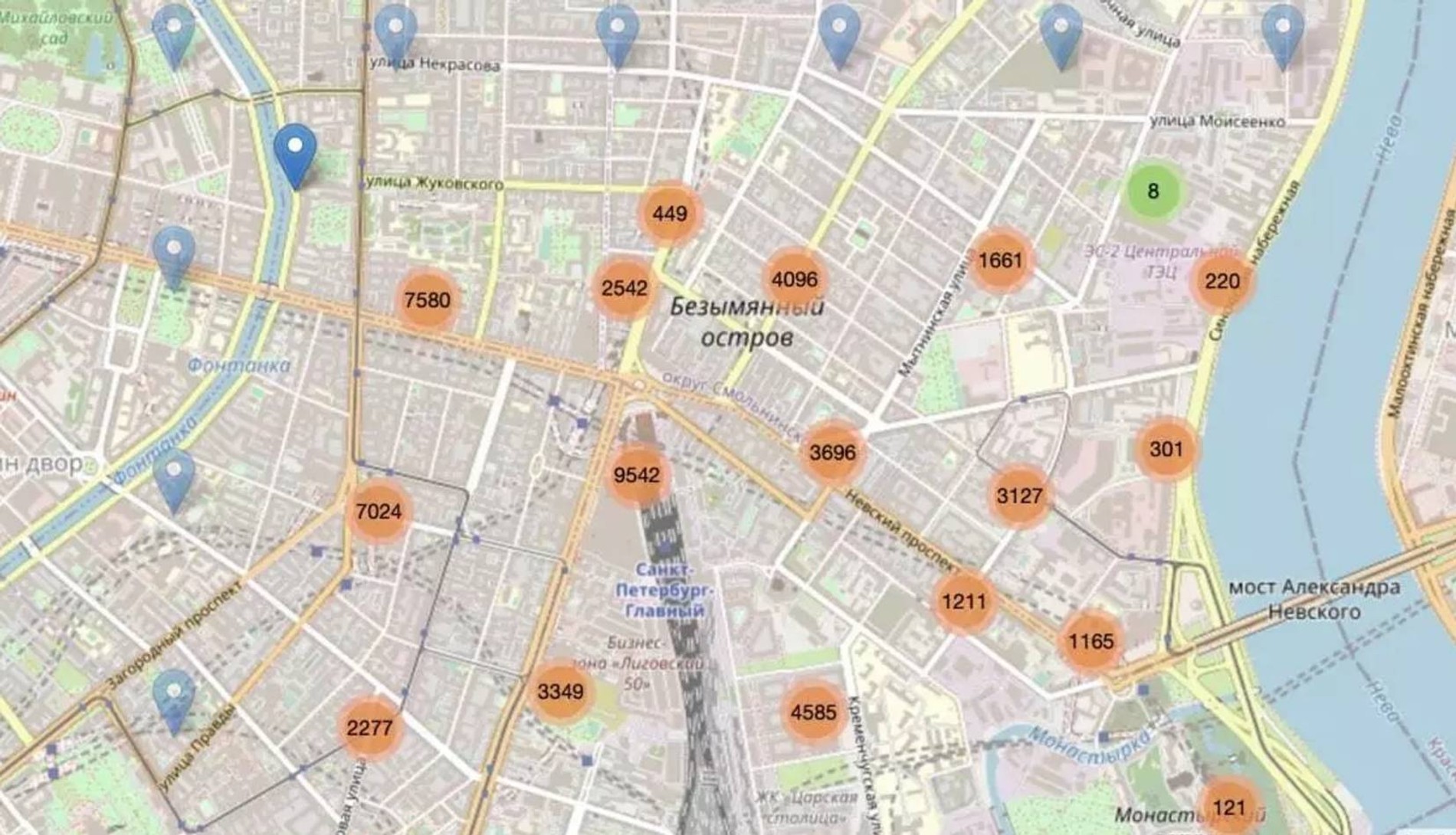 Карта со слитыми данными пользователей сервиса «Яндекс.Еда»