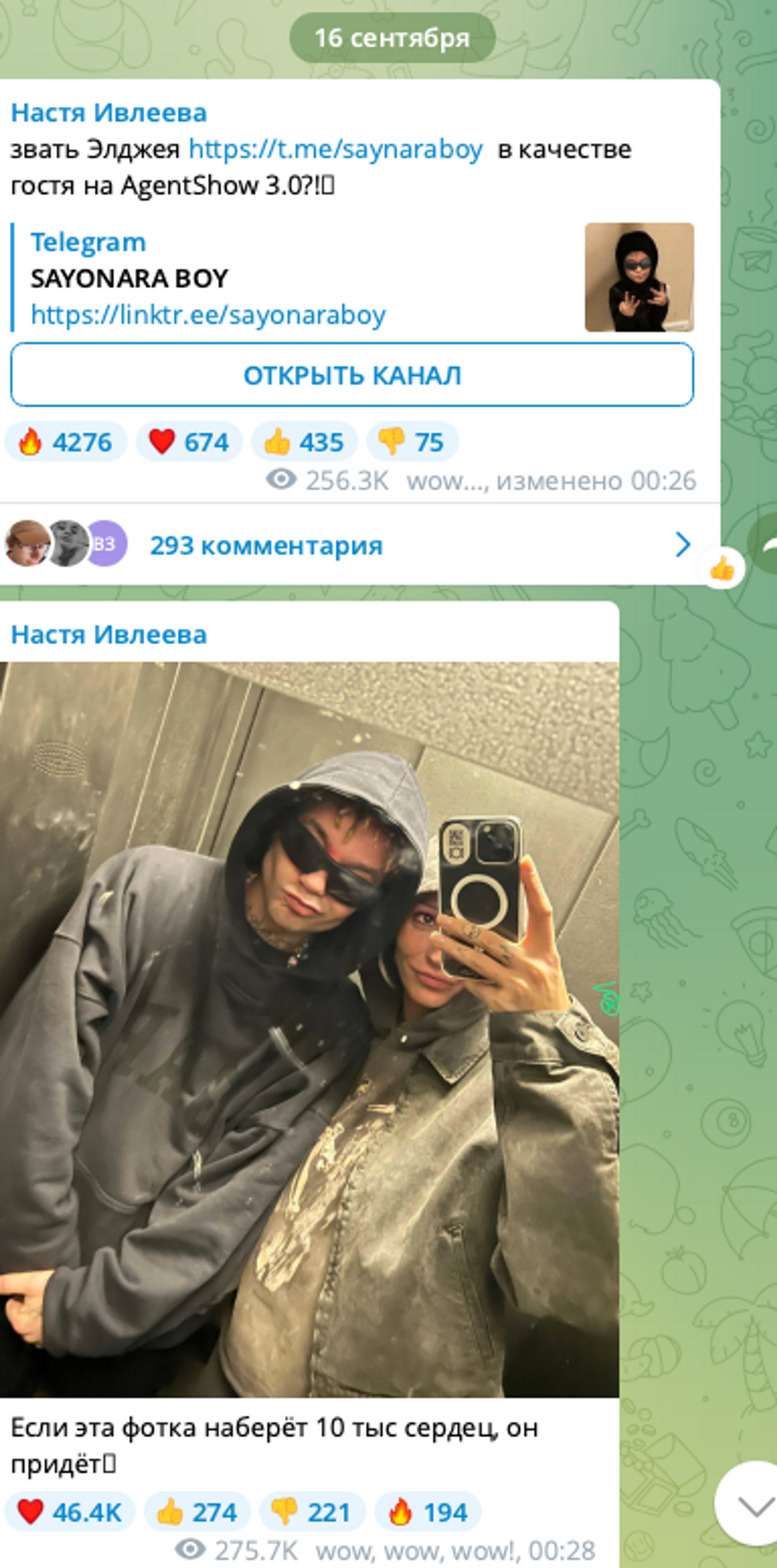 Фото: телеграм-канал Насти Ивлеевой