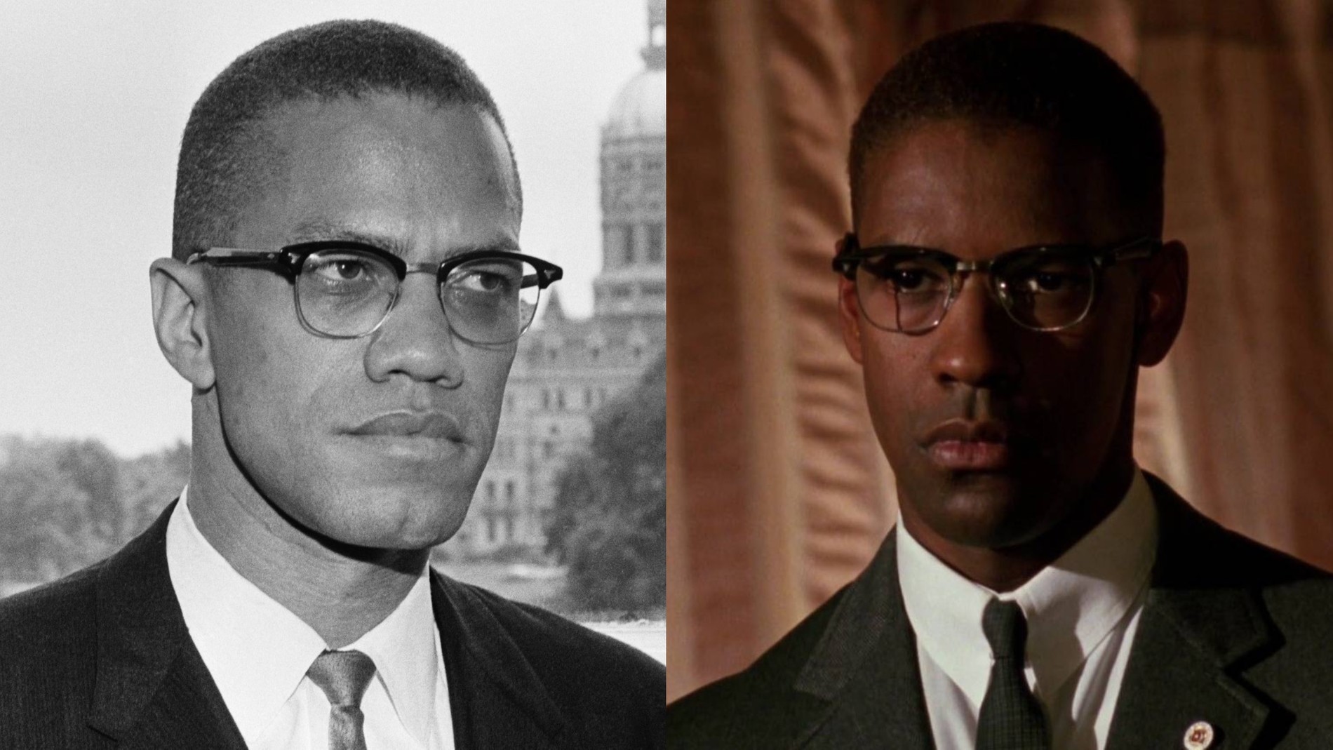 Малкольм X и Дензел Вашингтон
Фото: Getty Images / скриншот из фильма «Малкольм Икс»