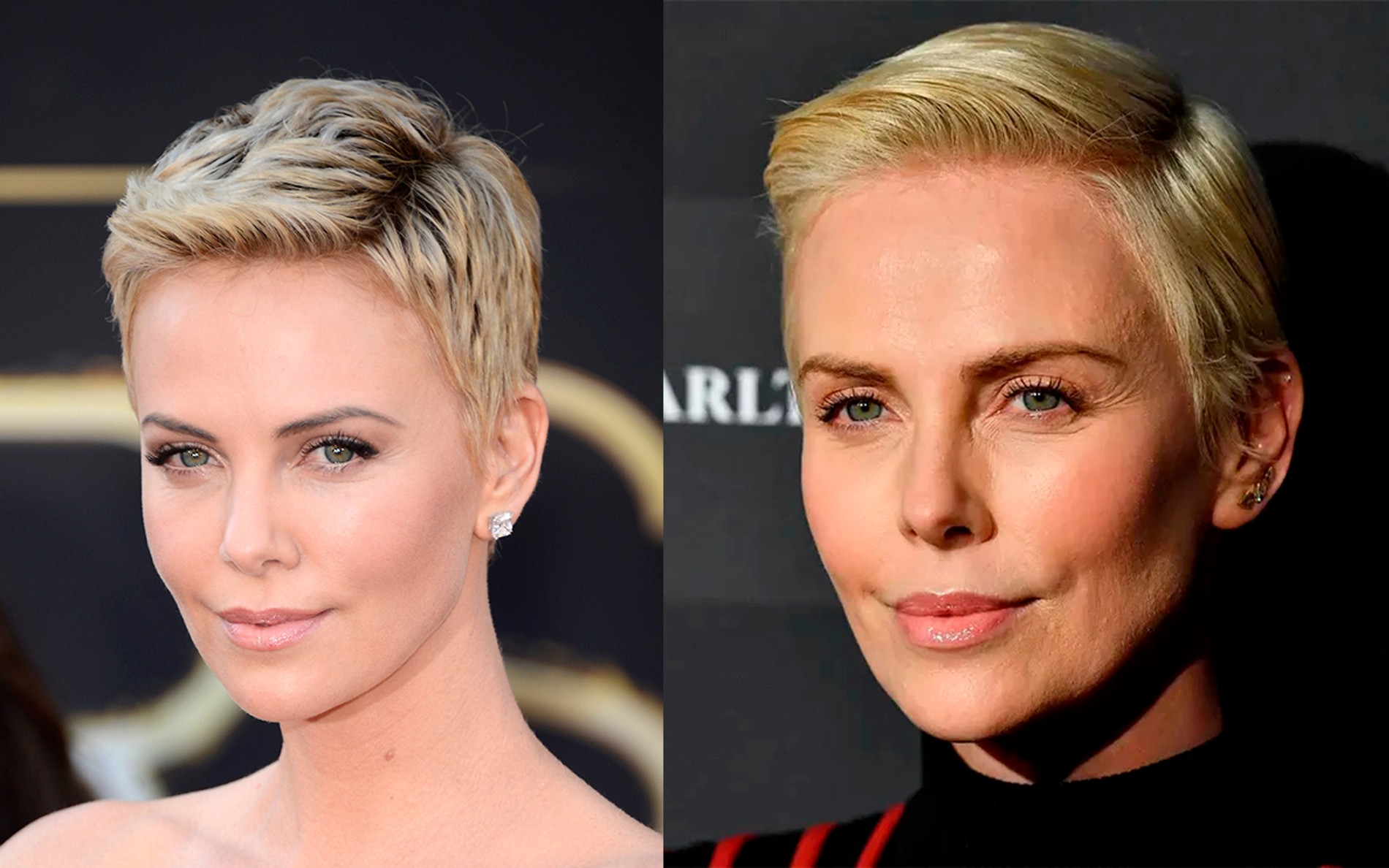 Шарлиз Терон в 2013 и 2020 году. Фото: Getty Images
