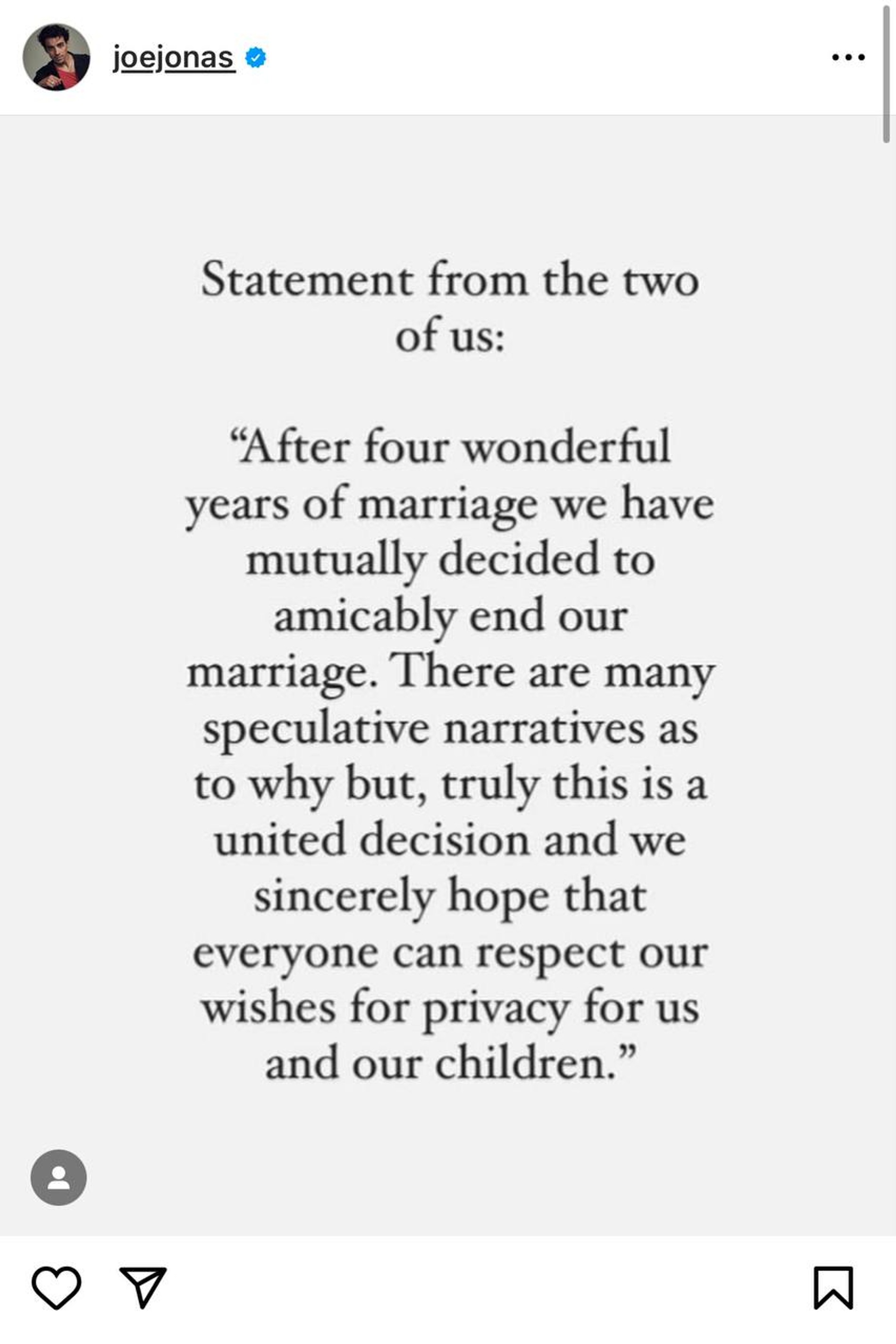 Скриншот: Инстаграм* @joejonas