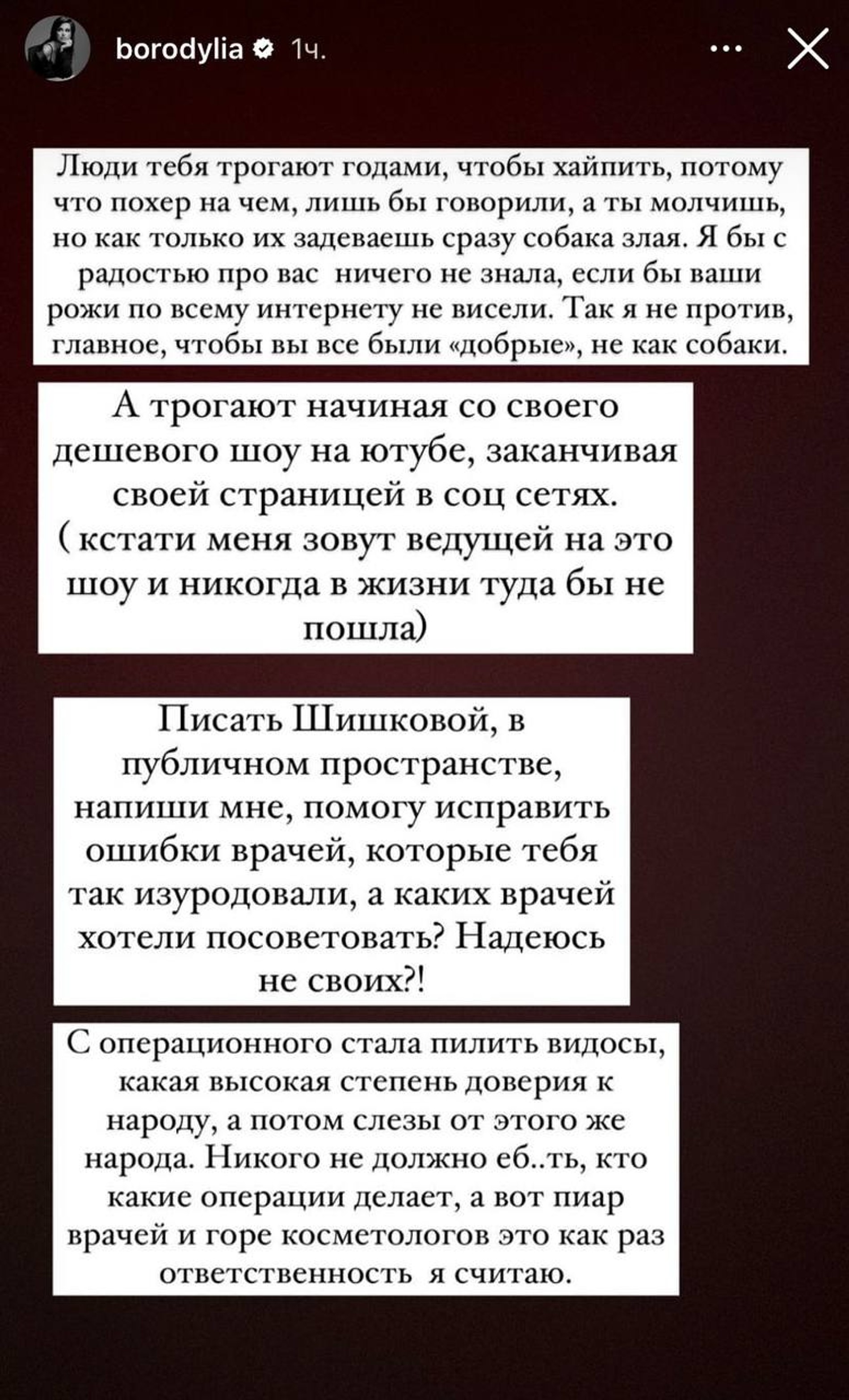 Скриншот: Инстаграм* @borodylia