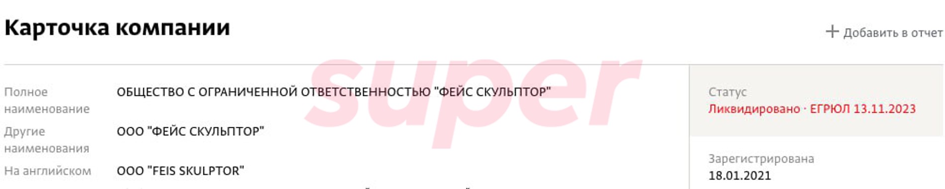 На скриншоте указана дата ликвидации компании Виктории Бони. Фото: «СПАРК-Интерфакс»