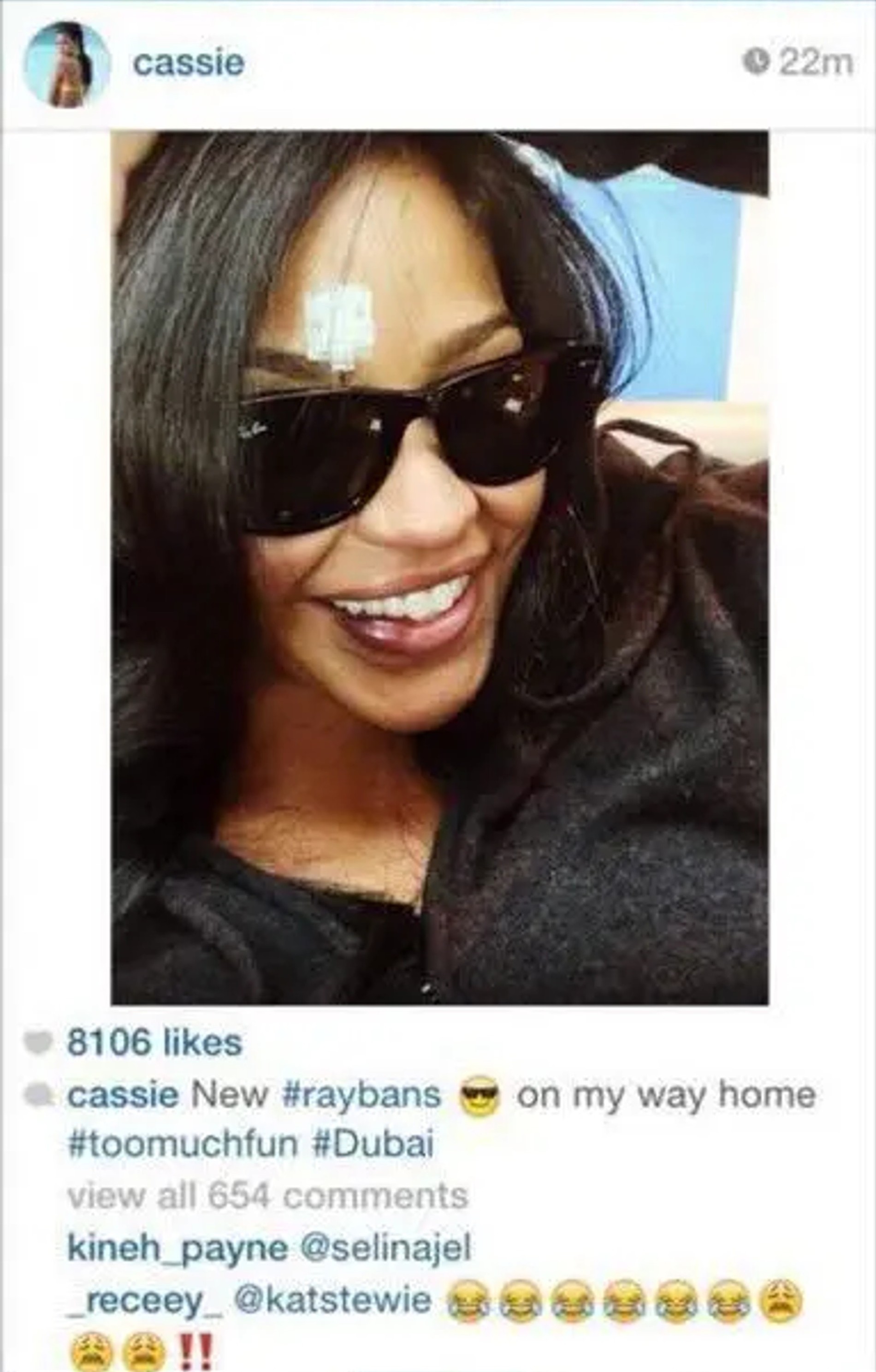 То самое фото Кэсси c разбитым лицом. Фото: Инстаграм (запрещен в РФ) @cassie